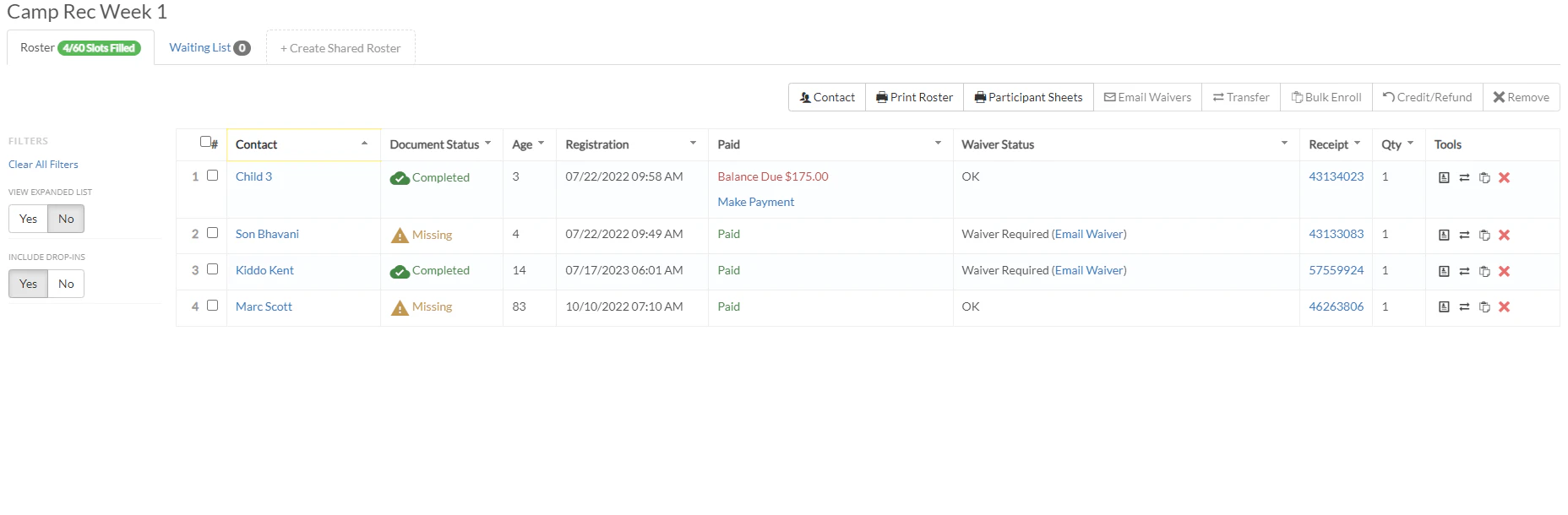 screenshot of CivicPlus Recreation Management